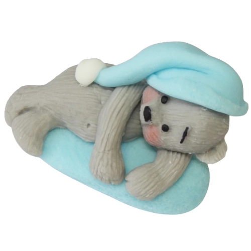 Figurka na tort miś dekoracje urodziny chrzest baby shower niebieski szary